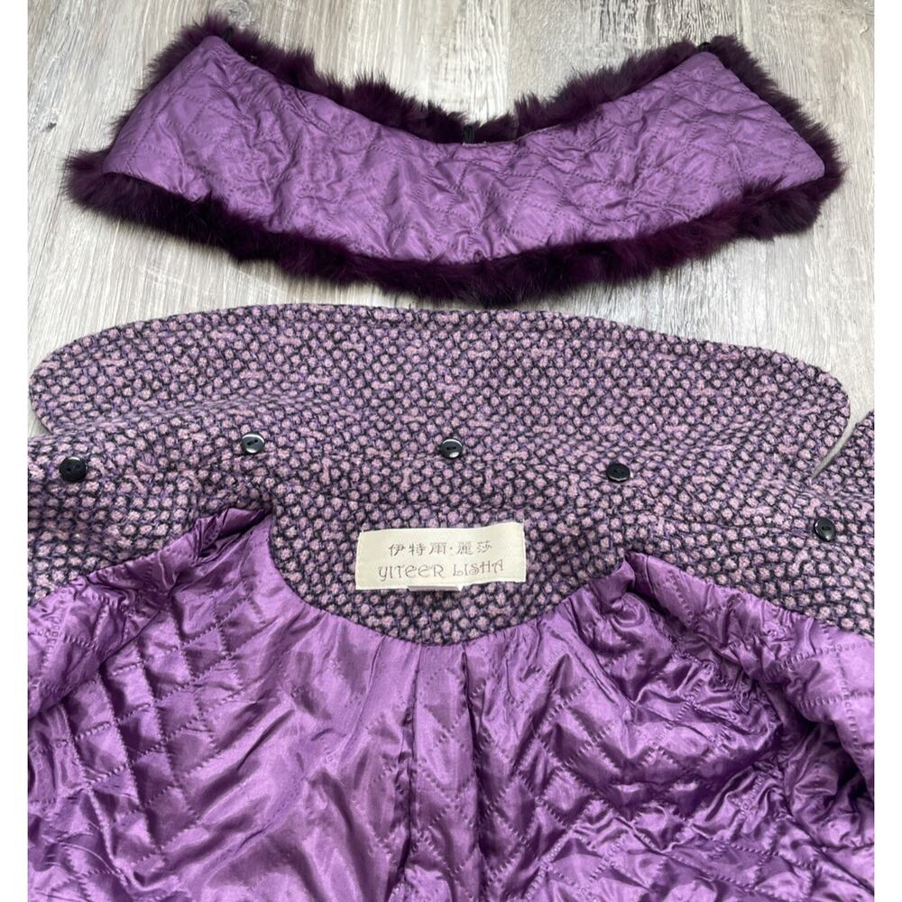 Yiteer Lisha 42 Coat Long Furr Collared Toggle Purple Jacket Womens small sizing - Picture 3 of 16